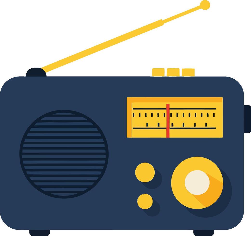 Classic radio design featuring a blue body with yellow accents, minimal style, capturing nostalgia and retro vibes in art vector