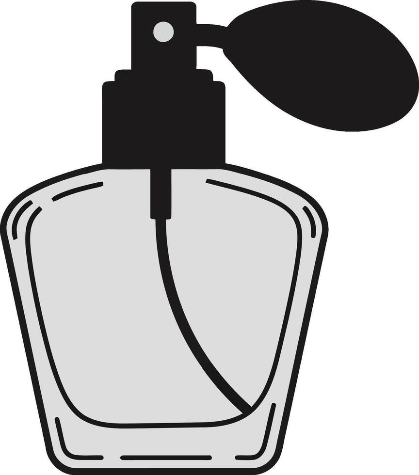 Elegant perfume bottle design in minimal style featuring a sleek silhouette, showcasing sophistication and allure in black and white illustration vector