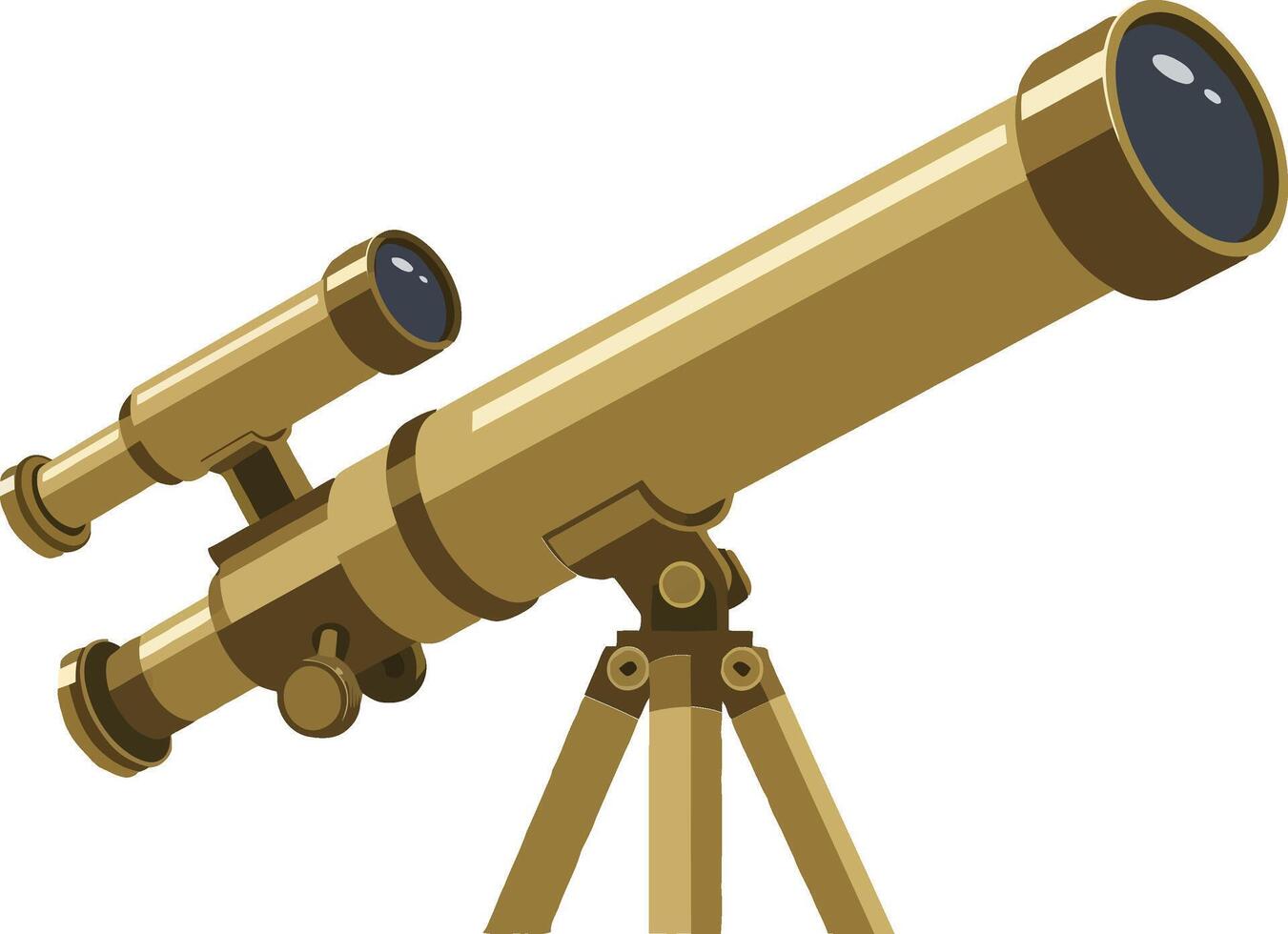 A detailed golden telescope set on a tripod, showcasing sleek design and functionality, ideal for stargazing and exploration, art vector