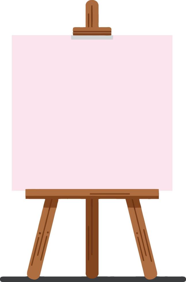 Blank easel with wooden frame showcasing a large empty canvas in a minimal flat design style for creative art vector