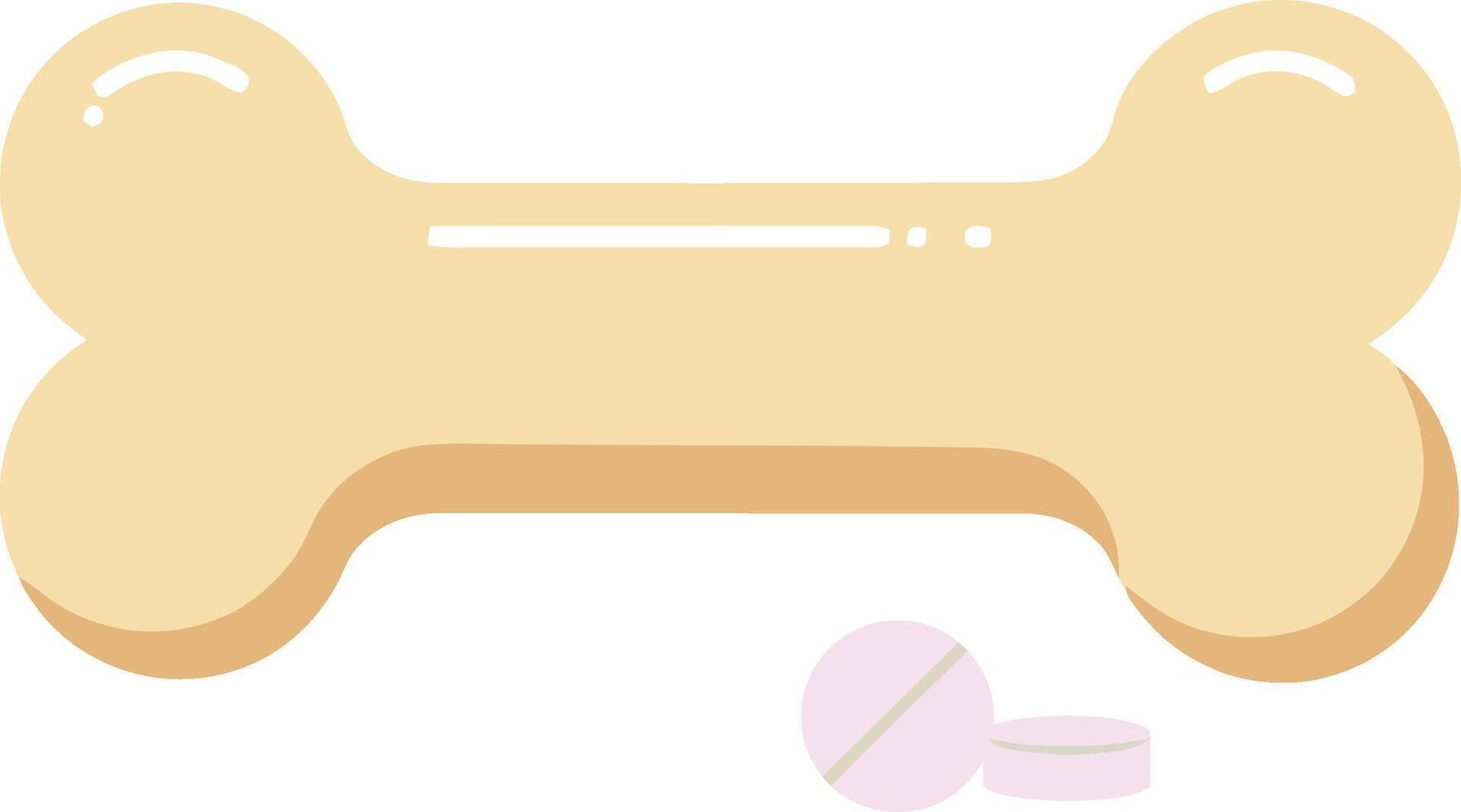 A light beige dog bone with a small pink pill beside it in a minimal flat design illustration vector