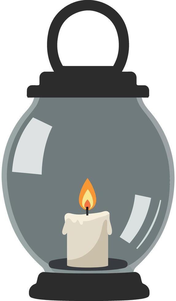 Vintage lantern featuring a glowing candle in a flat design style with a warm, inviting atmosphere in this art vector