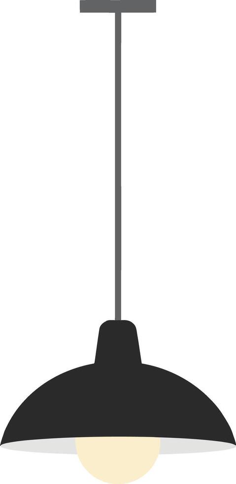 Modern black pendant lamp hanging from the ceiling in a minimalistic design, illuminating the space softly in art vector