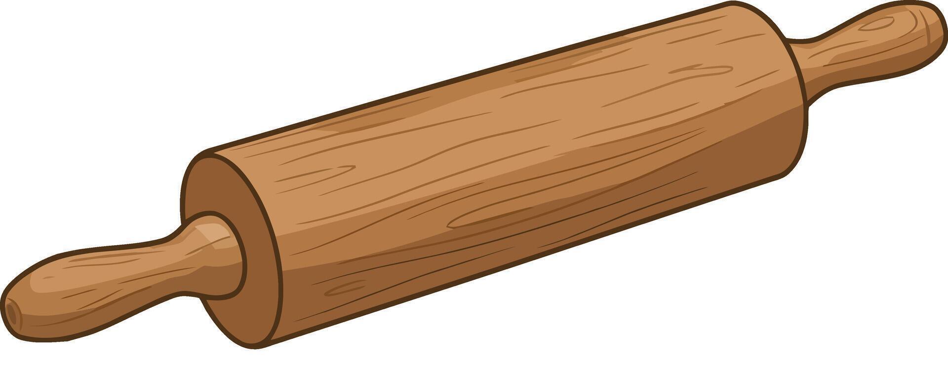 Wooden rolling pin illustrated in a detailed flat design style, showcasing a classic kitchen tool in a minimalist setting, perfect for baking and cooking art vector