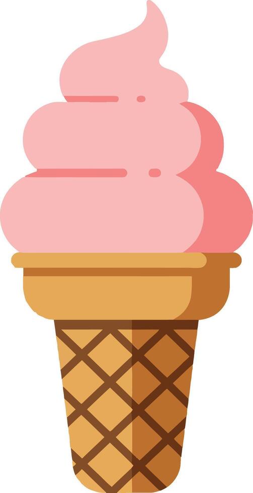 Delicious pink swirled ice cream on a crispy cone in flat art style showcasing indulgence and sweetness vector