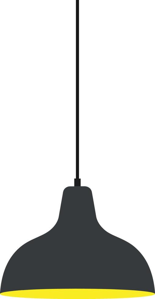 Modern black pendant lamp with yellow interior, flat design style, showcasing minimalist elegance in contemporary interior art vector