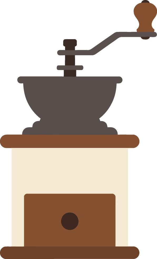 Vintage coffee grinder with a wooden base and metallic components in a flat design style art vector