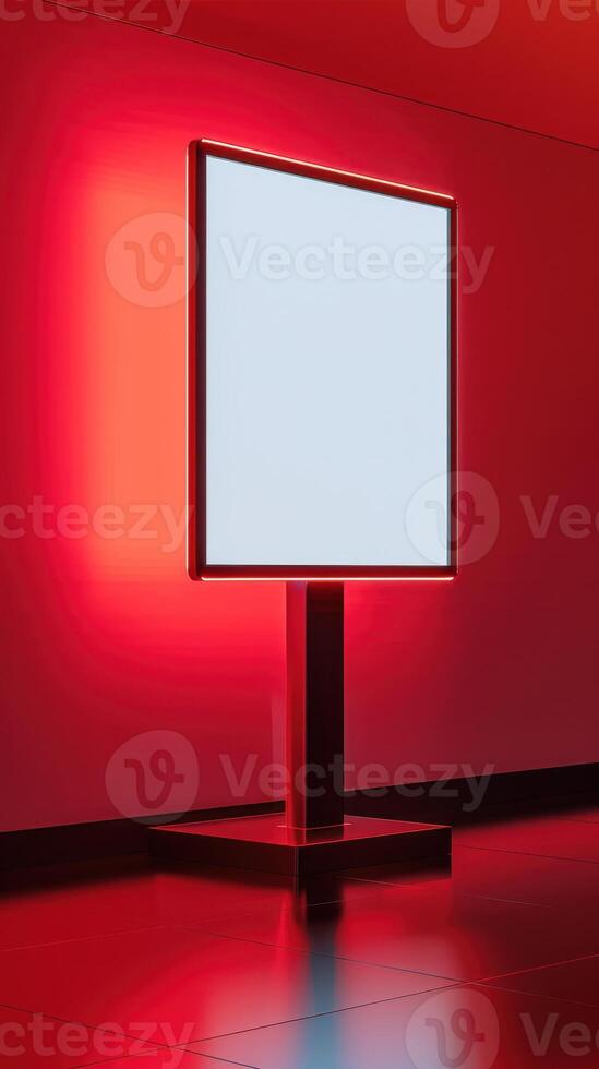 A large white screen is sitting on a red floor photo