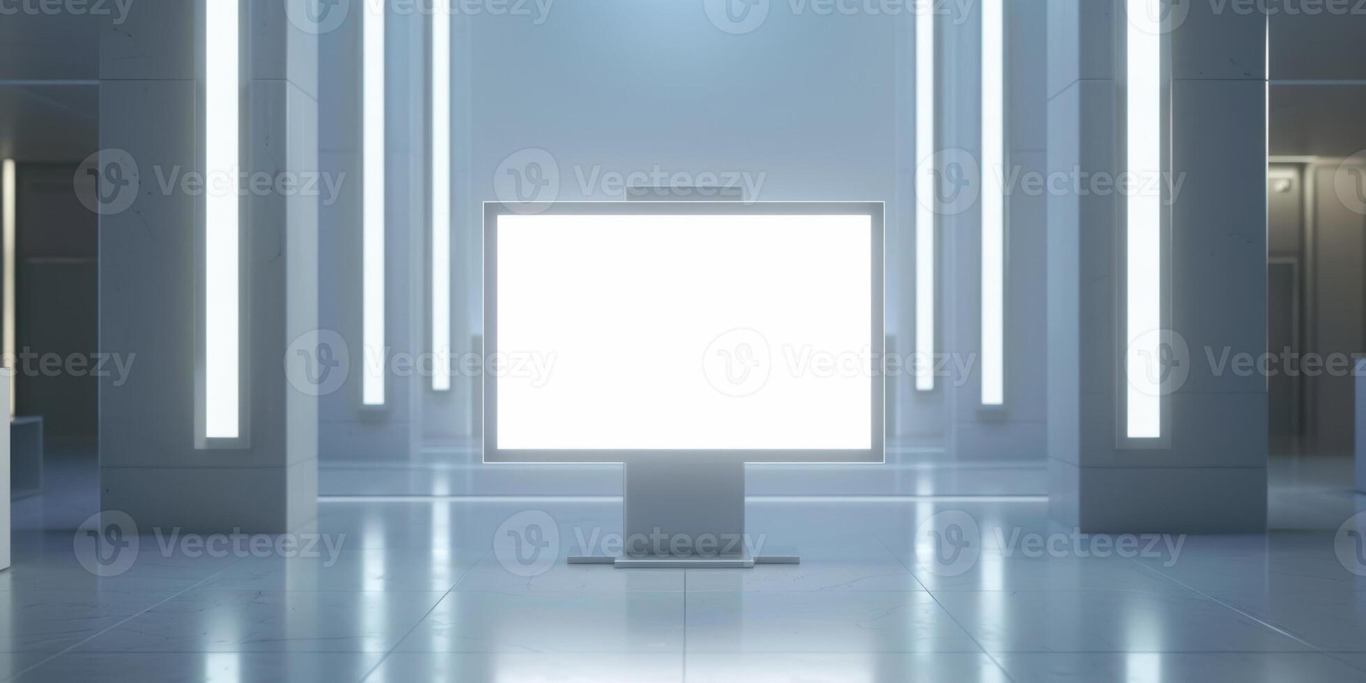 An empty room with a large blank billboard photo