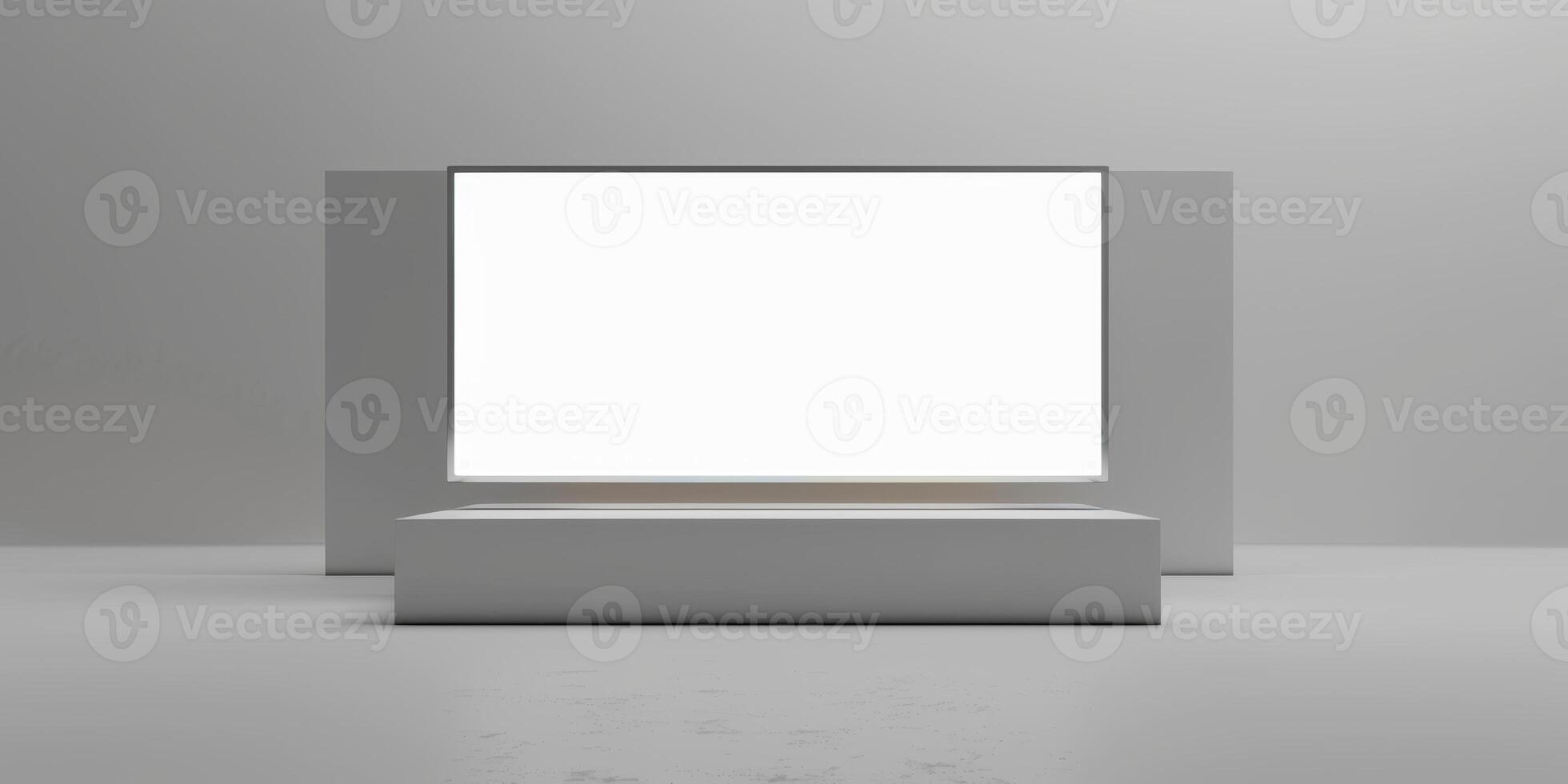 An empty white square frame on a gray floor photo