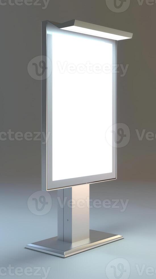 A white billboard with a light on it photo