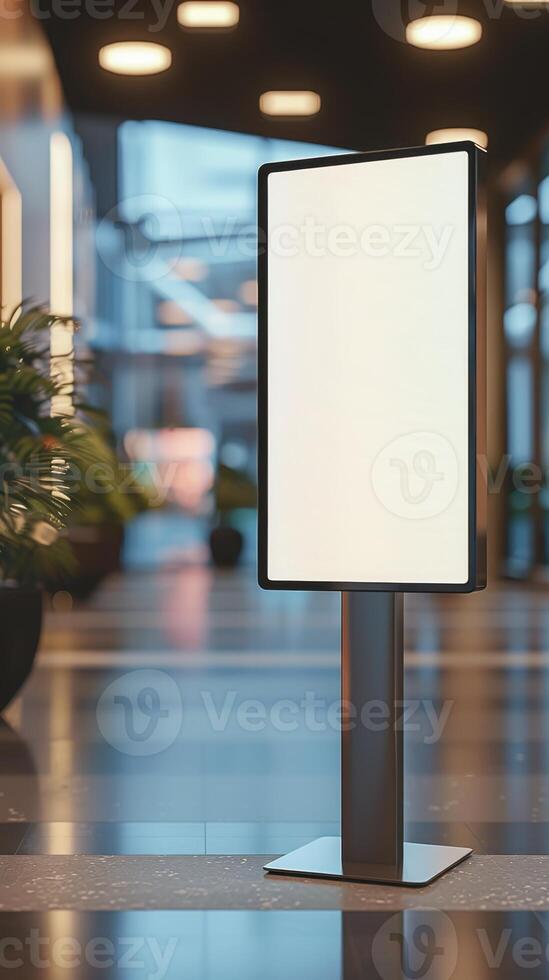 Blank billboard mockup in a modern lobby photo