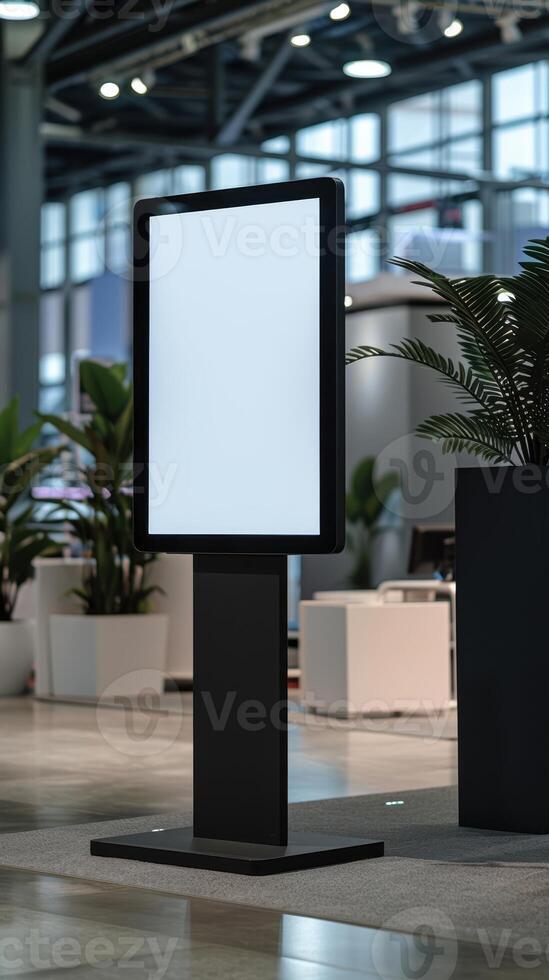A large white square display in a lobby photo