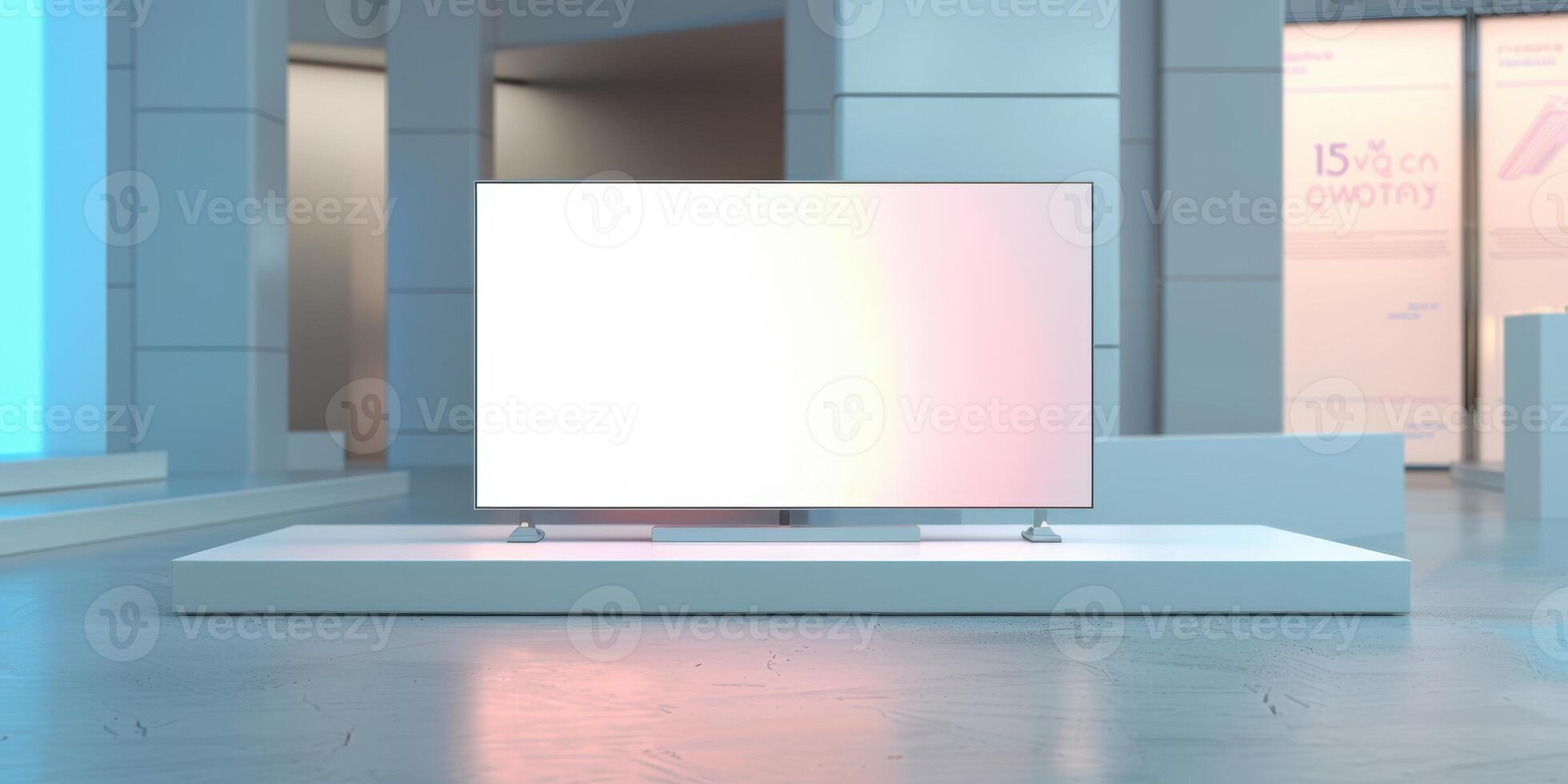 A white square display with a blue light on it photo