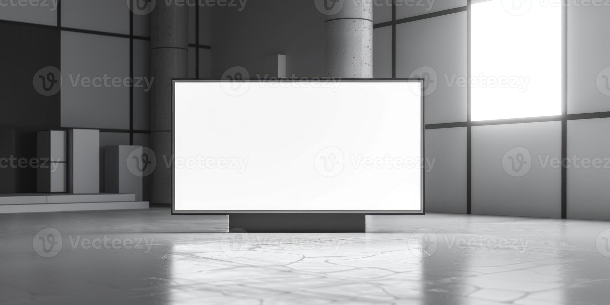 An empty room with a blank screen photo