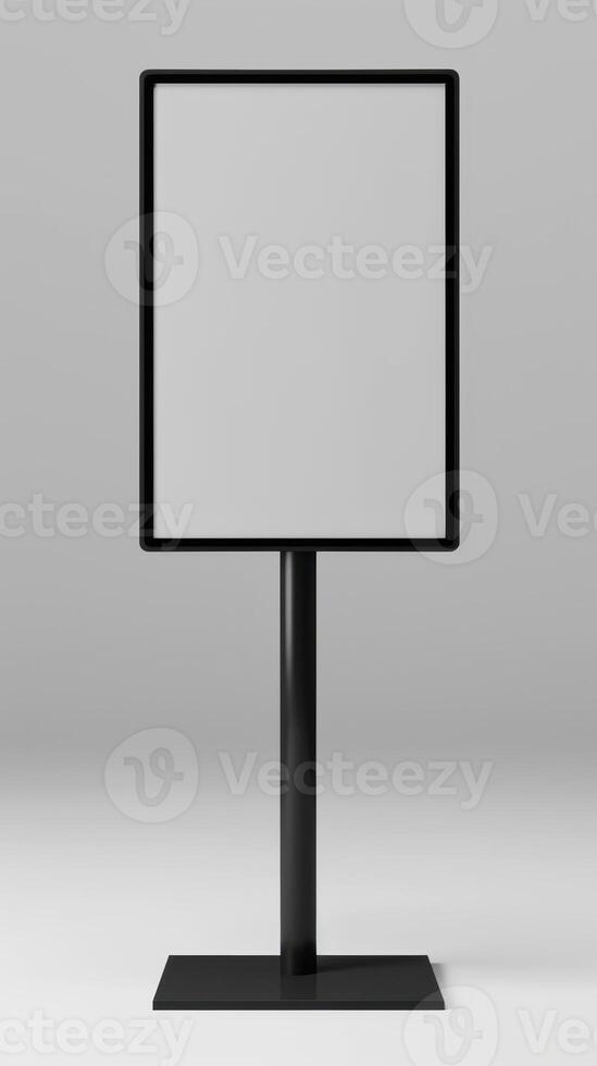 A black square sign on a metal stand photo
