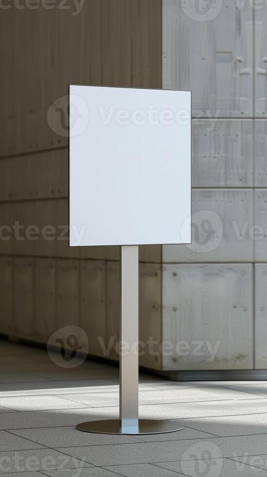 A white sign stands in front of a building photo