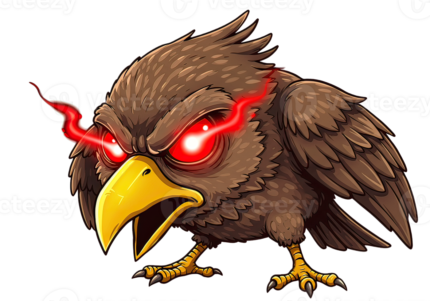 Cartoon Angry Bird with Red Eyes Staring Fiercely Isolated png