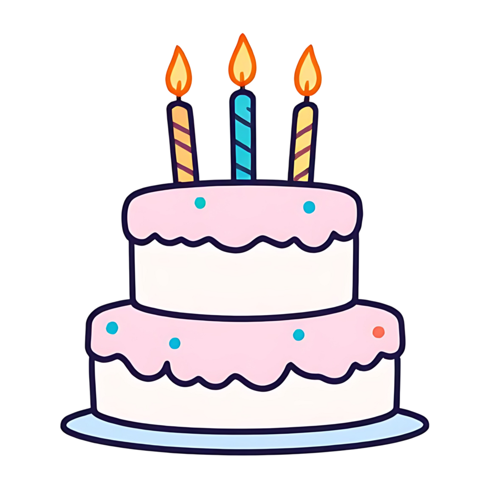 Cartoon Celebration Cake with Colorful Candles and Icing png