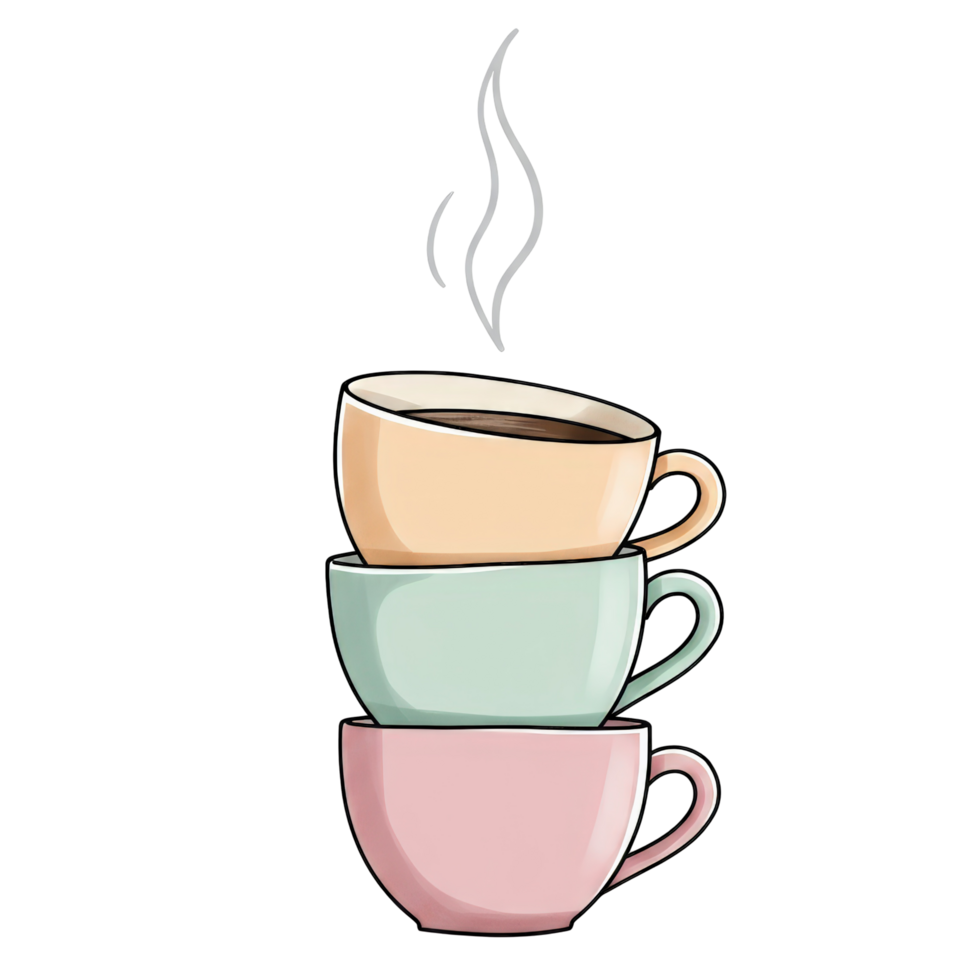 Pastel Coffee Mug Tower Drawing for Cafe Design png
