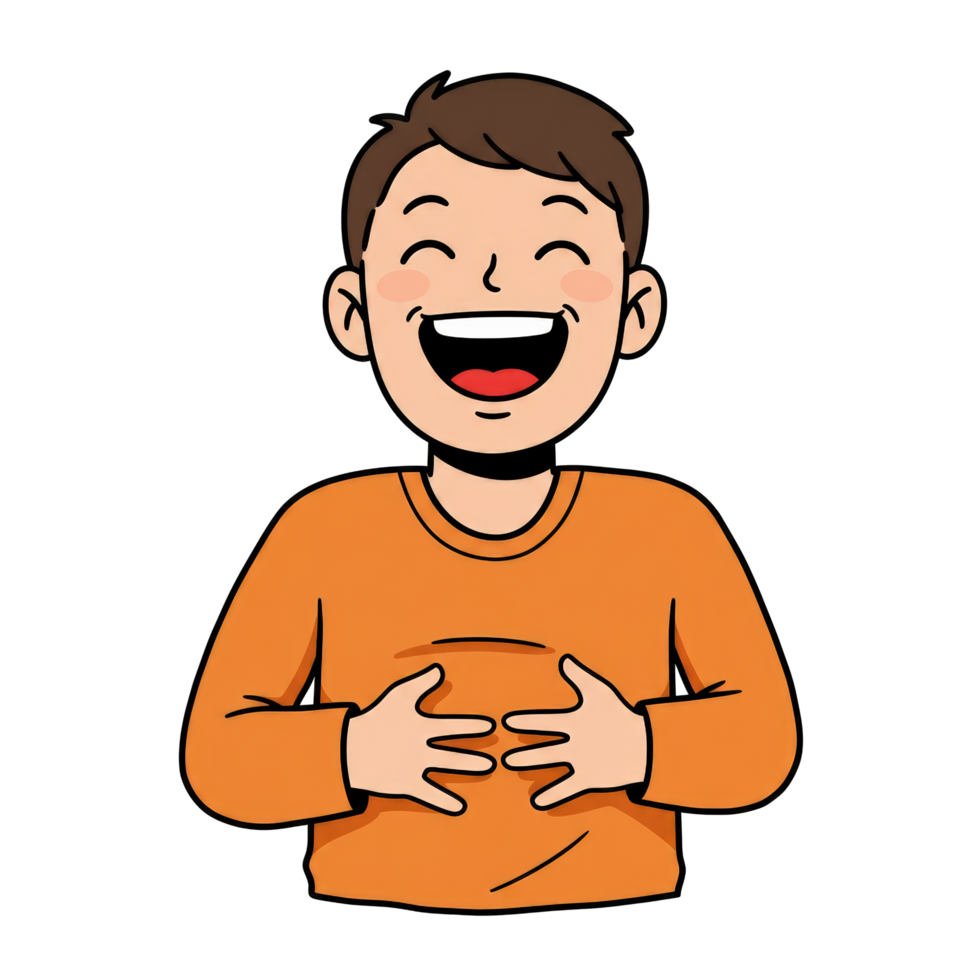 Funny Kid Laughing Cute Digital Illustration Holding Stomach png