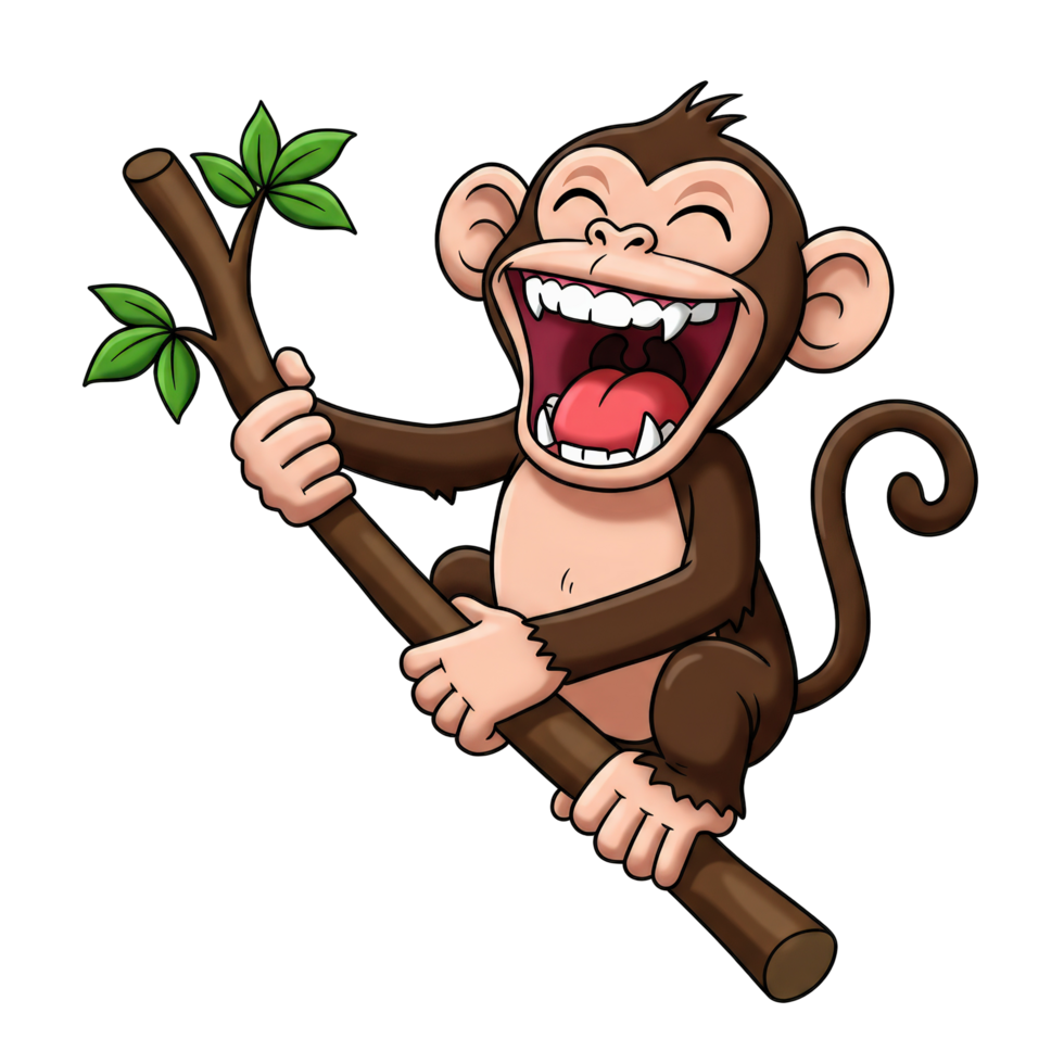 Cheerful Monkey on a Branch Playful Animal Illustration png