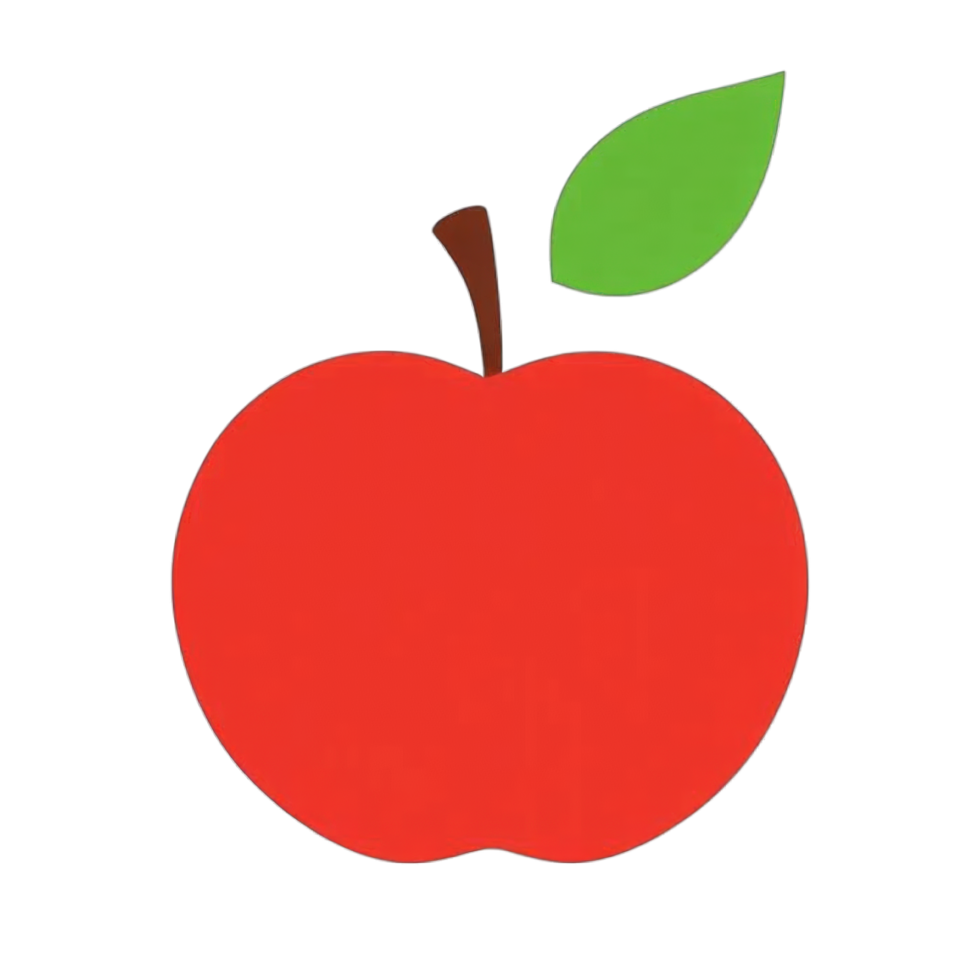 Minimalist Red Apple Icon with Green Leaf on Black Background png