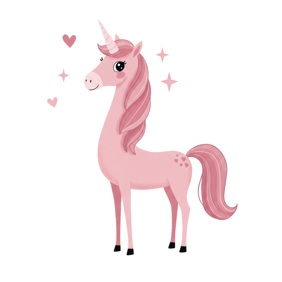 Cute Pink Unicorn with Hearts Fantasy Clipart png