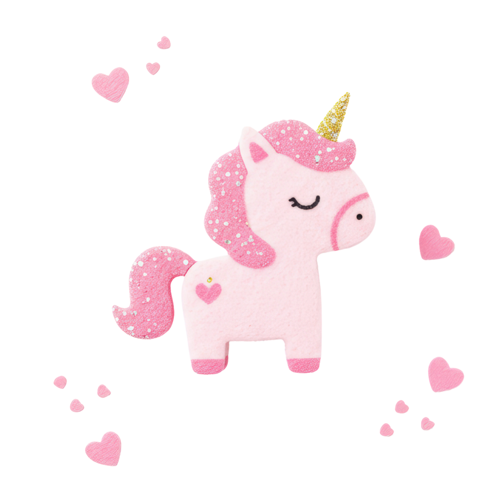 Cute Pink Unicorn with Glitter and Hearts Clipart png