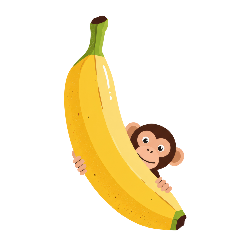Cute Monkey Hugging a Giant Banana Cartoon png