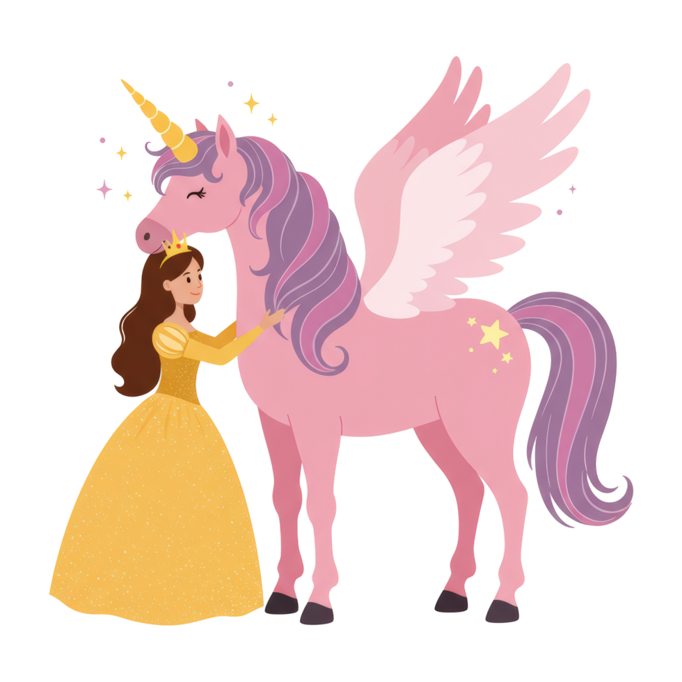 Princess and Pink Pegasus Unicorn with Sparkles png