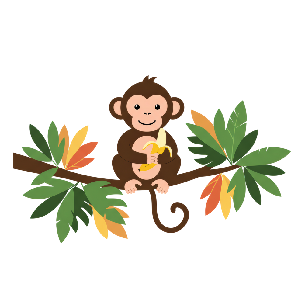 Cute Monkey Sitting on a Tree Branch Holding a Banana png