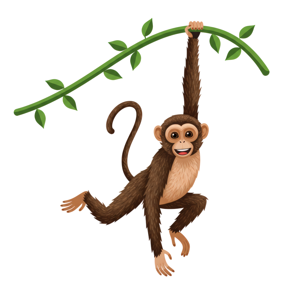 Playful Monkey Swinging on a Jungle Vine Illustration png