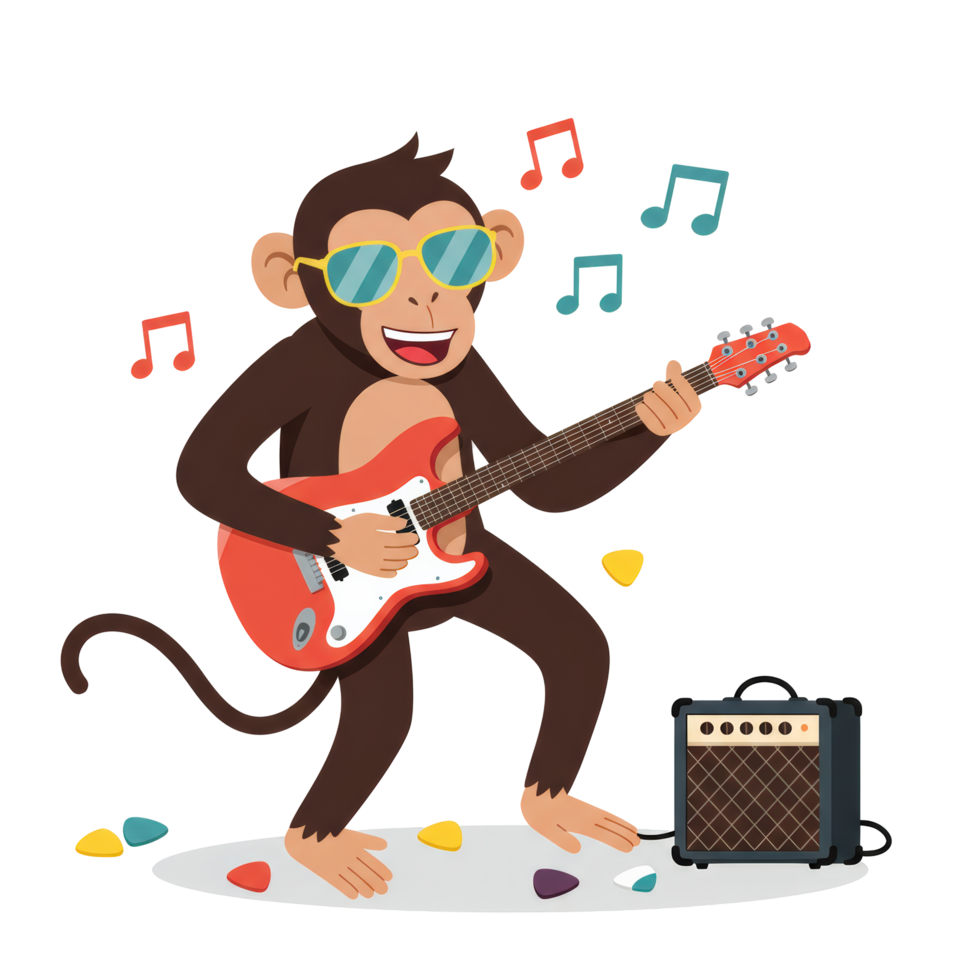 Rock Star Monkey with Sunglasses and Guitar png