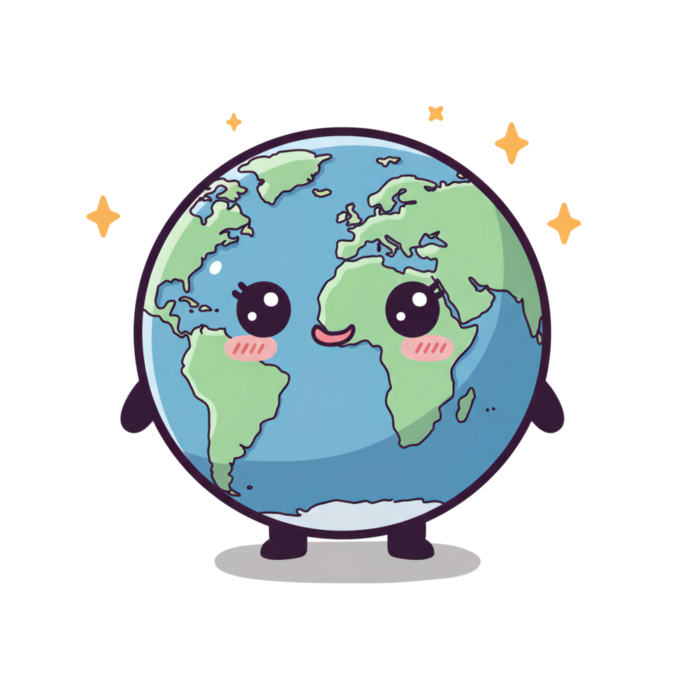 Cute Kawaii Earth Globe Clipart Happy Planet Illustration png