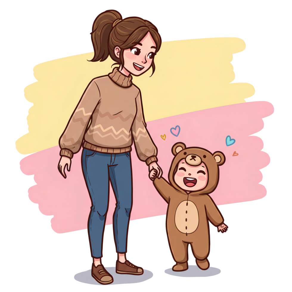 Mom and Baby Clip Art Adorable Toddler in Bear Costume png