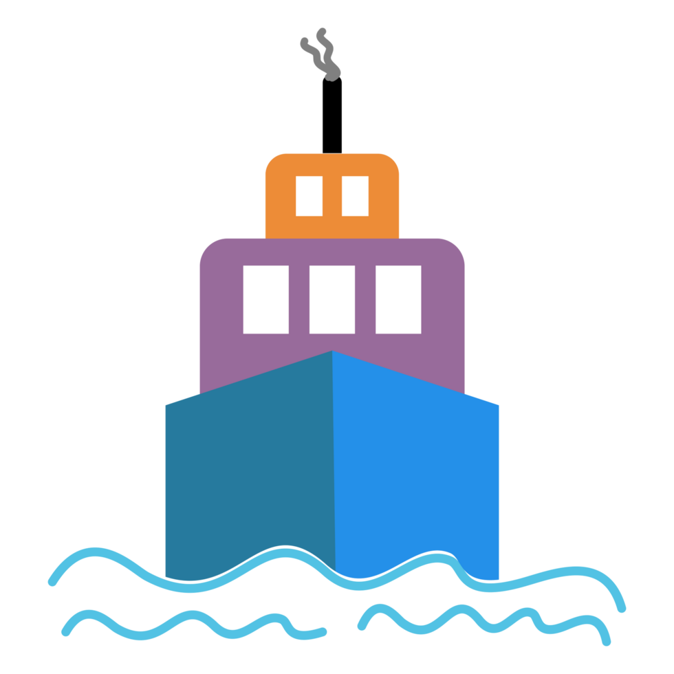 a ship in the ocean with a blue and orange hull png