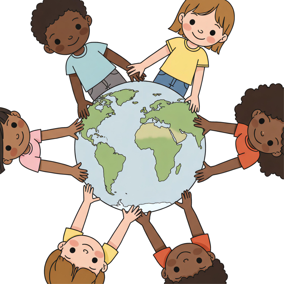 Diverse Children Holding Globe Clipart Unity and Peace Art png