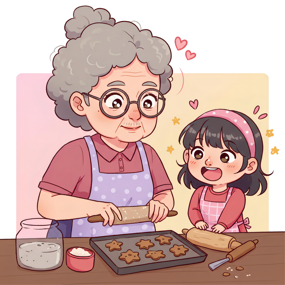 Grandma and Kid Clip Art Cute Baking Time Illustration png