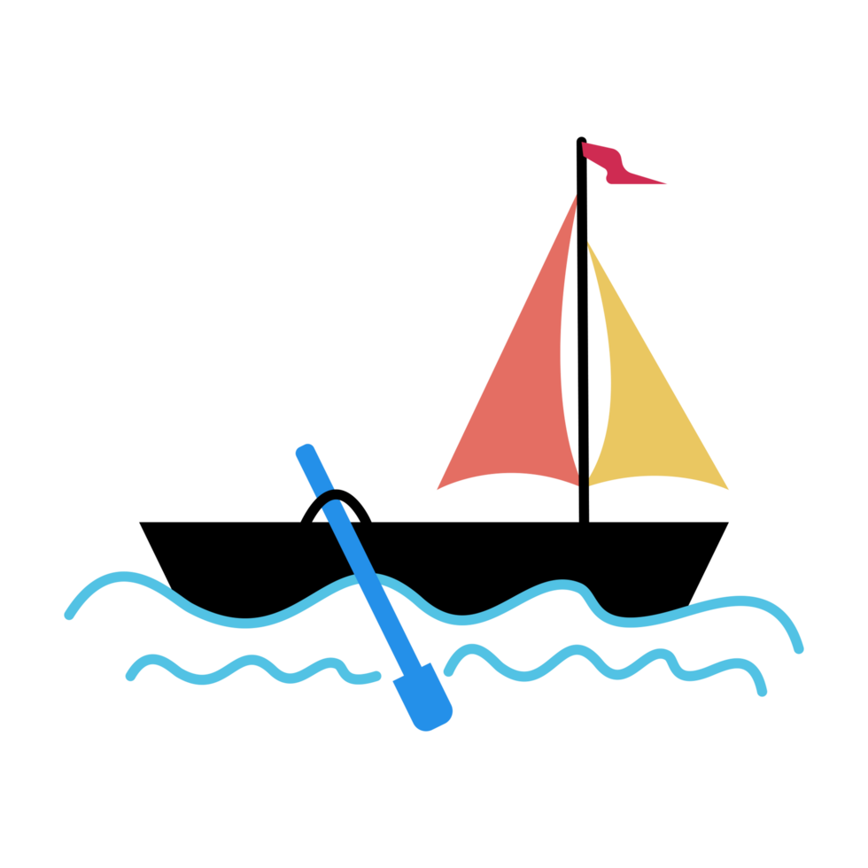 a boat with a sail and a paddle on a wave png