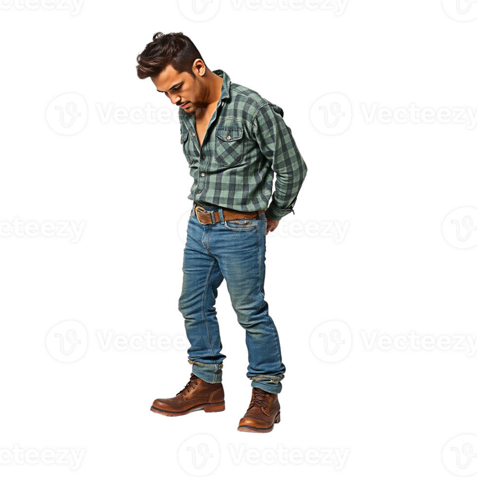 man standing in jeans and a plaid shirt png