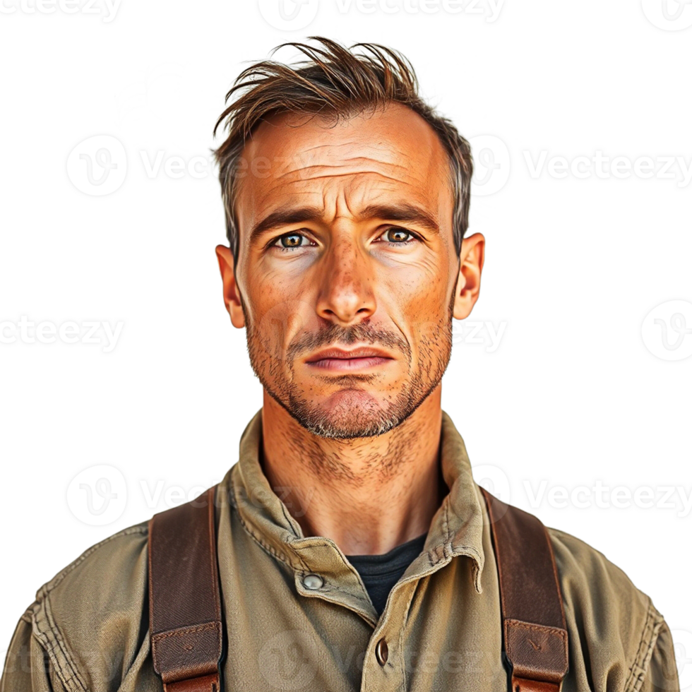 a man in a brown shirt and brown suspenders png