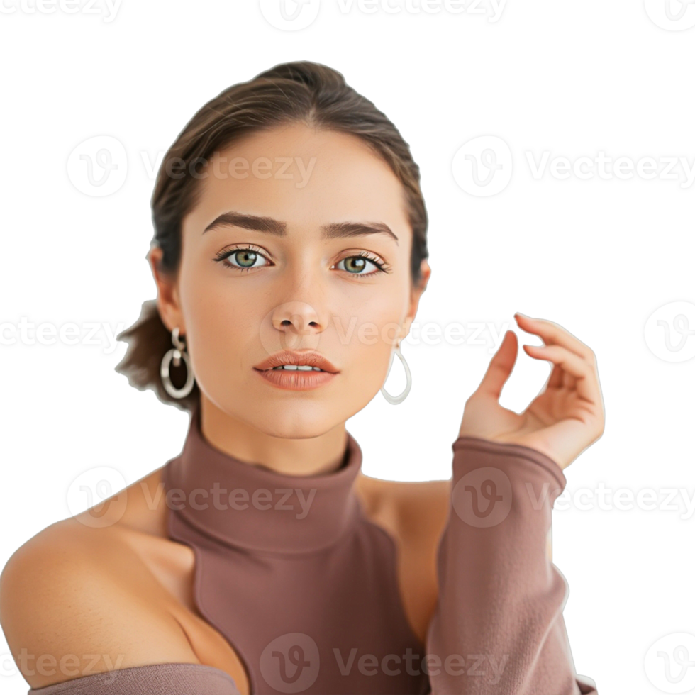 beautiful woman posing with her hands on her face png