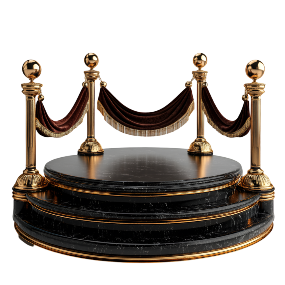 Elegant Black Marble Platform Gold Stanchions Velvet Rope png