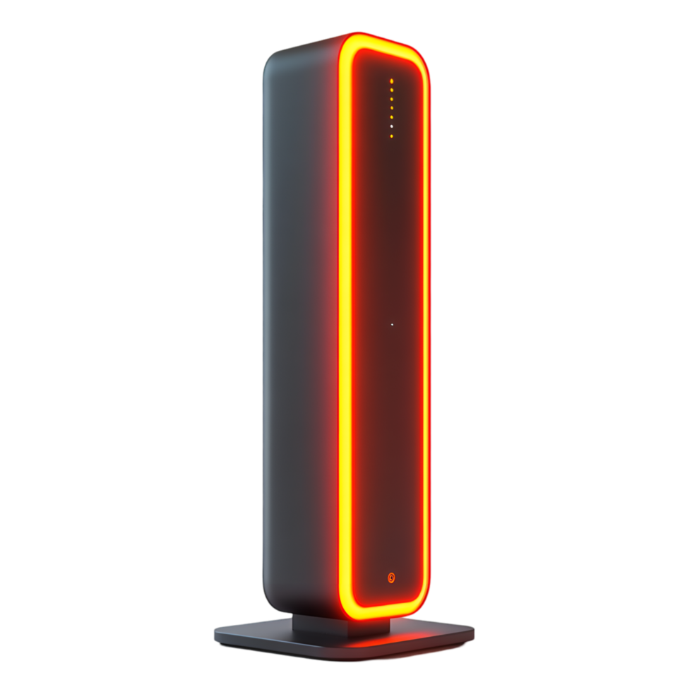 Sleek modern air purifier with orange LED light png