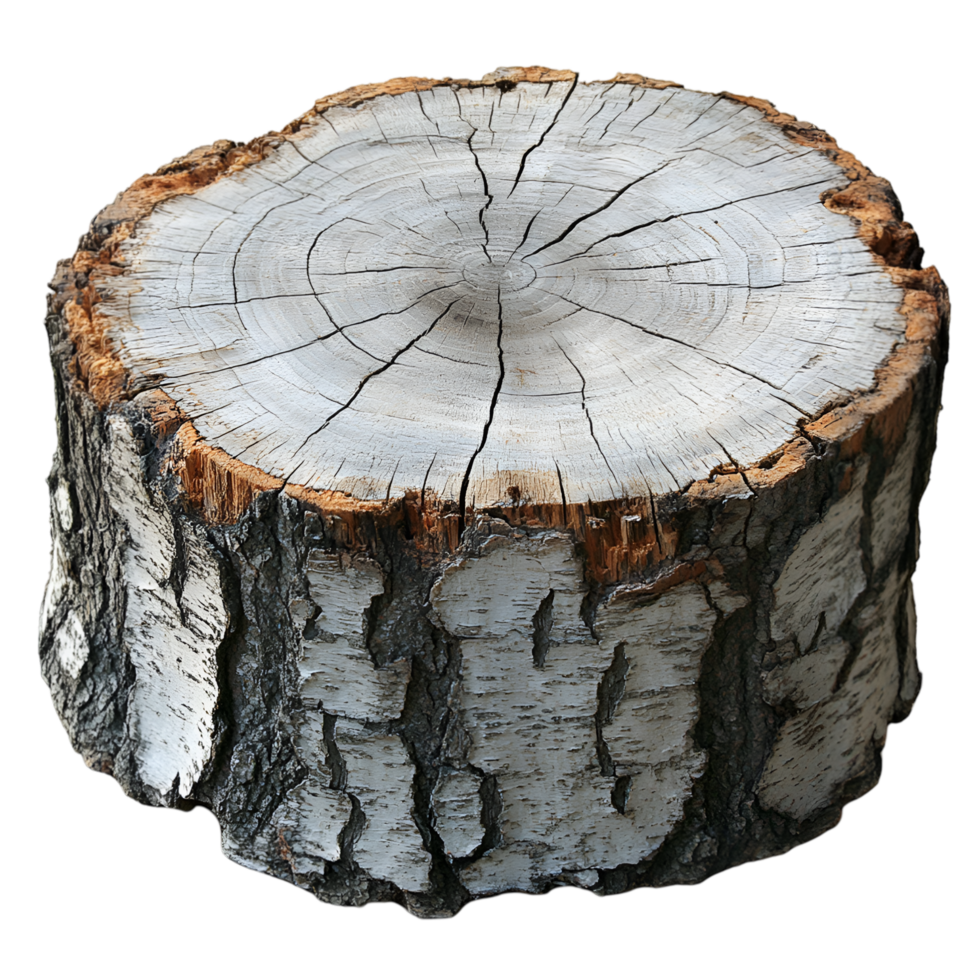 Tree stump cross section showing rings and bark texture nature wood png