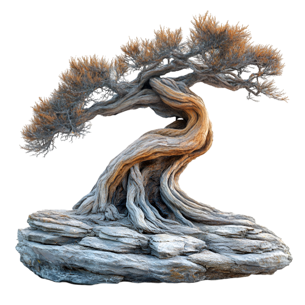 Ancient Bonsai Tree on Rocky Base Nature Art png