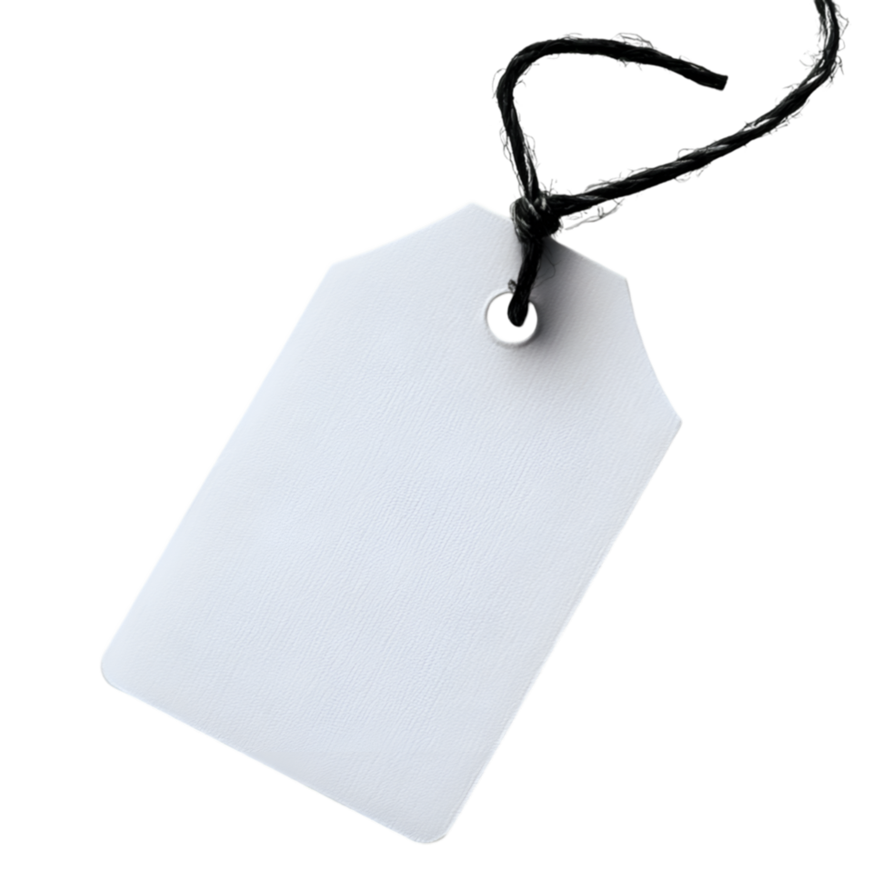 Blank white tag with black string ideal for labeling or branding, png
