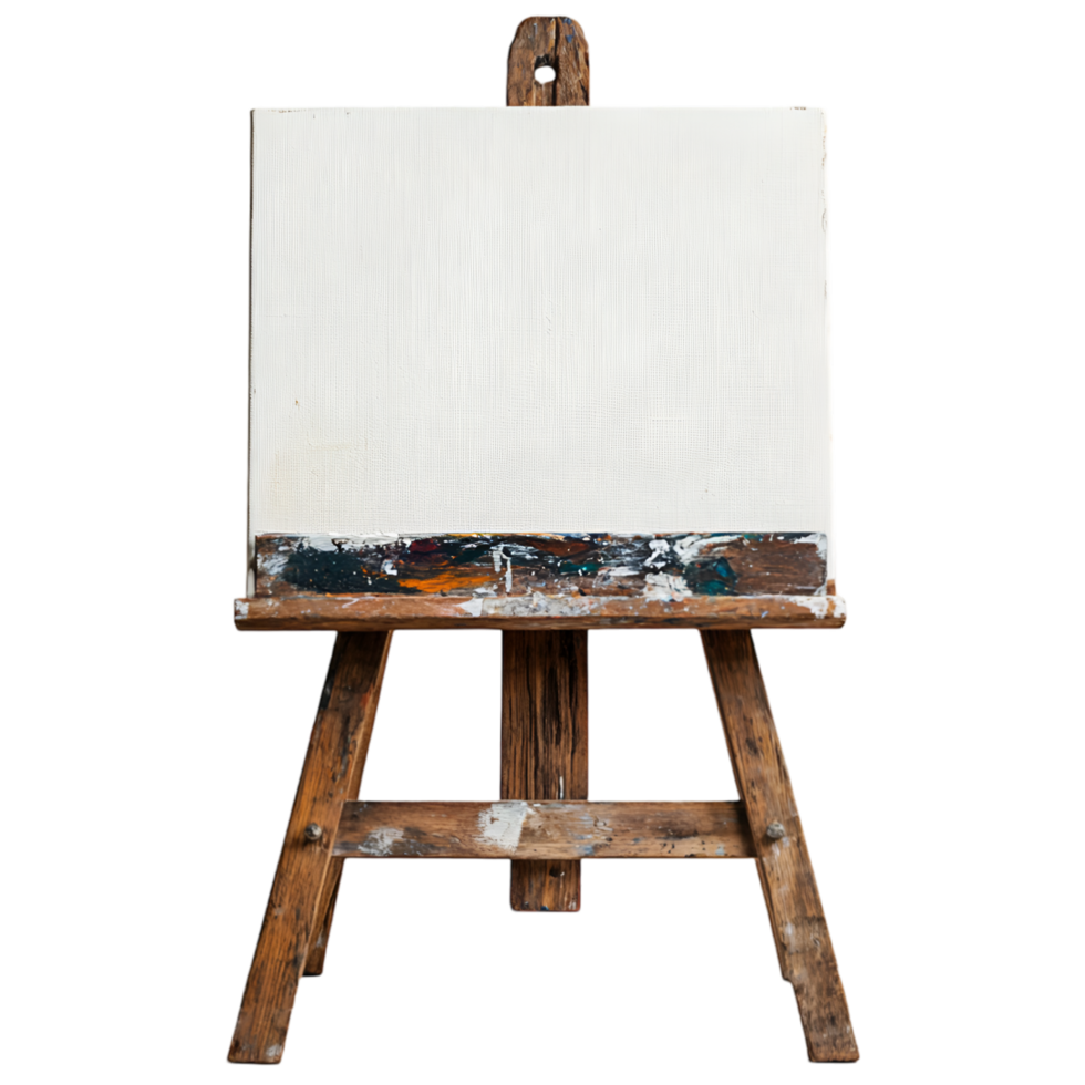 Blank canvas on rustic wooden easel art studio painting creativity png