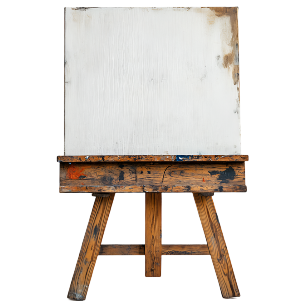 Blank canvas on rustic wooden easel art studio supplies painting creativity png